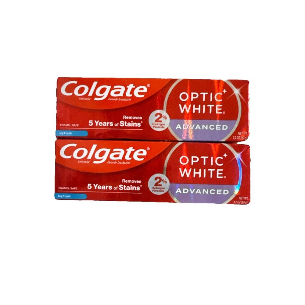 2 Pack Colgate Optic White Advanced Hydrogen Peroxide Toothpaste Icy Fresh 3.2oz